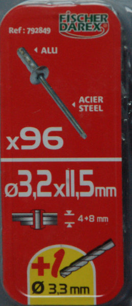1 boite de rivets aveugles 3,2mm x 11,5mm FICHER DAREX