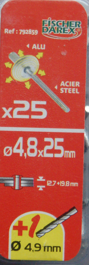 1 boite de rivets aveugles tête large 4,8mm x 25mm FICHER DAREX