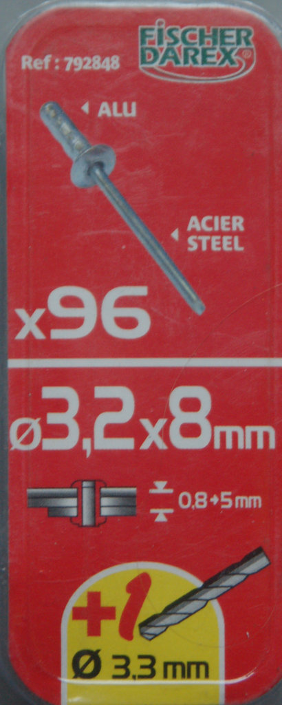 1 boite de rivets aveugles 3,2mm x 8mm FICHER DAREX