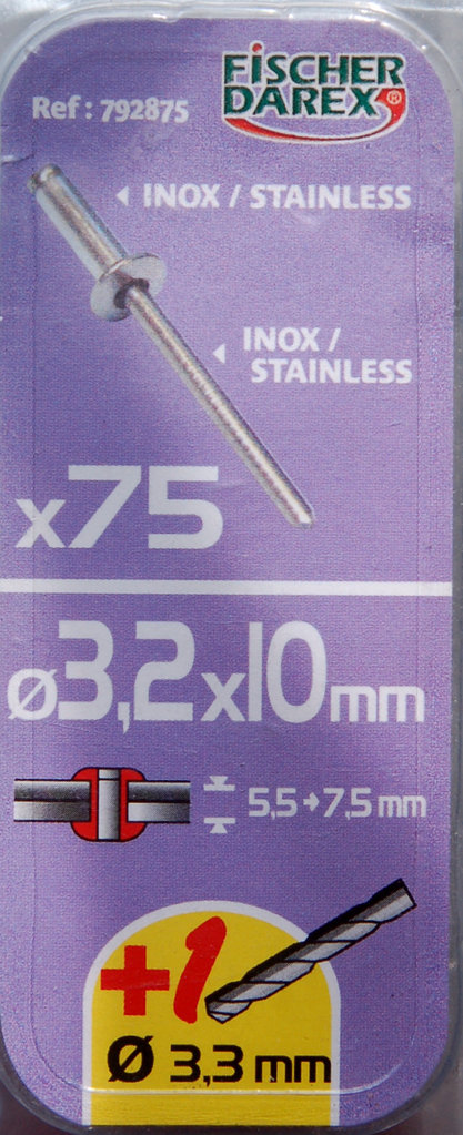 1 boite de rivets aveugles Inox 3,2mm x 10mm FICHER DAREX