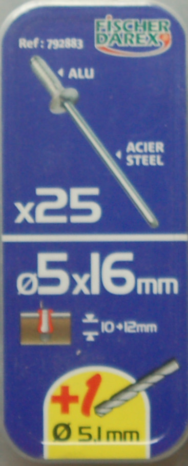 1 boite de rivets aveugles 5mm x 16mm FICHER DAREX