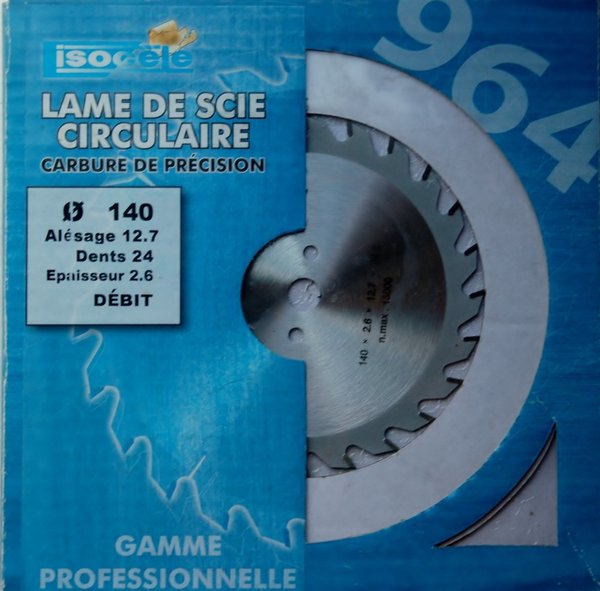 Lame Scie Circulaire ISOCELE D.140mm Alesage 12.7mm 24 Dents Ep 2.6