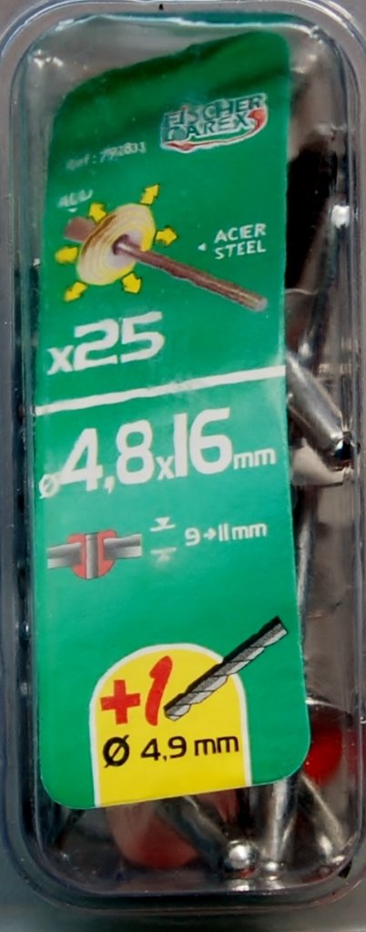 1 boite de rivets aveugles tête large 4,8mm x 16mm FICHER DAREX