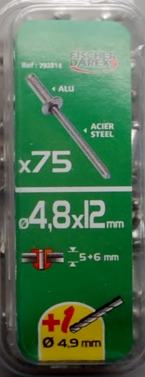 1 boite de rivets aveugles 4,8mm x 12mm FICHER DAREX