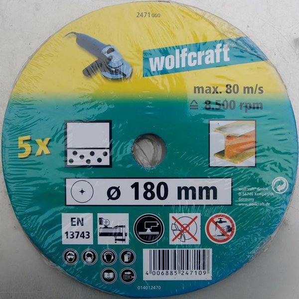 5 Disques fibre D.180  grain 24 WOLFCRAFT