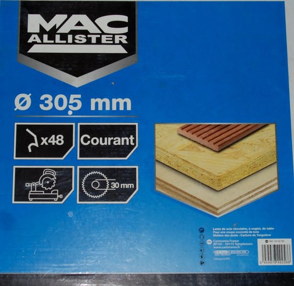 Lame Scie Circulaire MAC ALLISTER D.305mm Alesage 30mm 48 Dents.