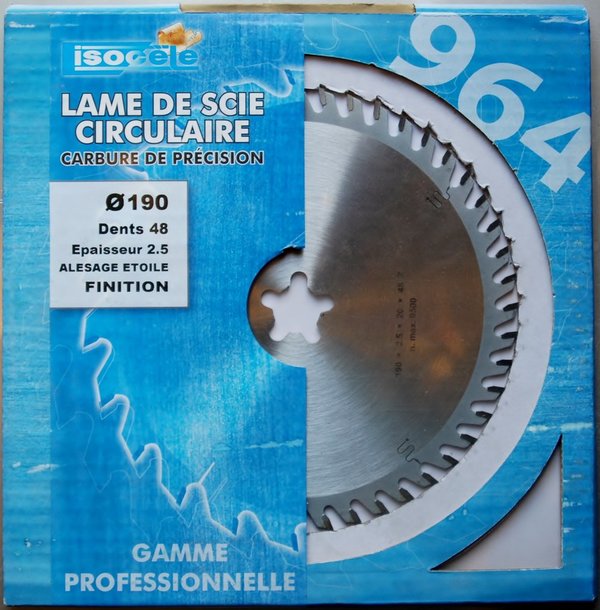 Lame Scie Circulaire D.190mm Alesage Etoile 48 Dents Ep 2.5